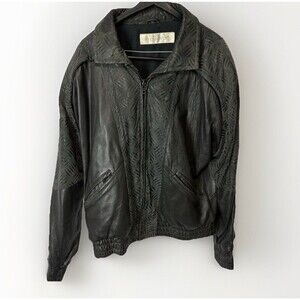 Vintage 80s‎ Andrew Marc Leather Bomber Flight Style Coat Jacket Large Textured